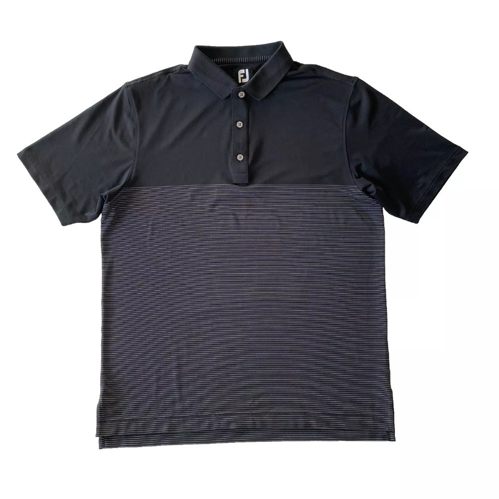 FootJoy FJ Golf Polo Shirt Mens L Black White Striped Short Sleeve
